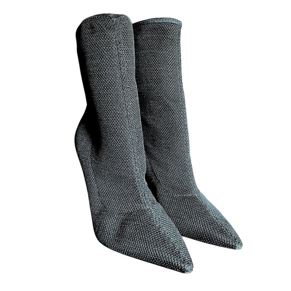 L’intervalle Black Knit Sock Boots EU 39 Sculptural Flare Heel - Picture 3 of 15